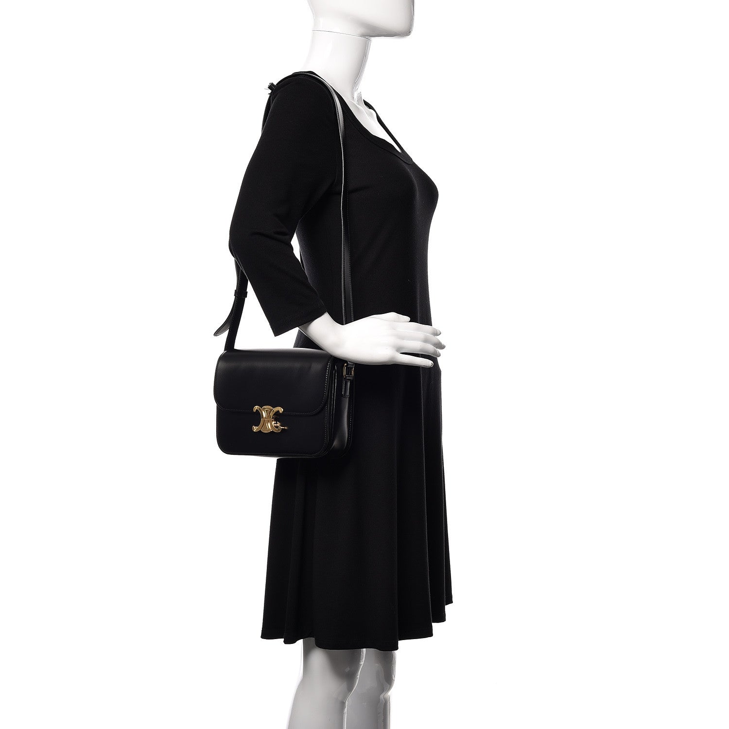 Celine Shiny Calfskin Medium Triomphe Black 2 of 9