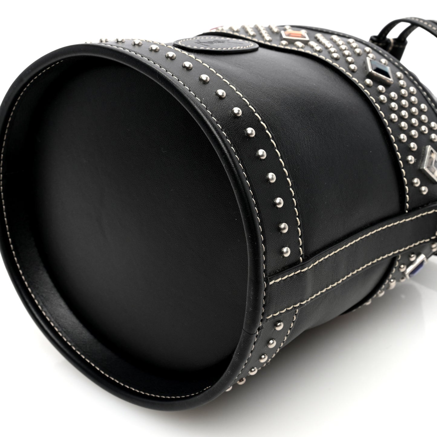 Smooth Calfskin Studded Small Bahia Drawstring Bucket Bag Black Multicolor