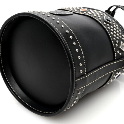 Saint Laurent Smooth Calfskin Studded Small Bahia Drawstring Bucket Bag Black Multicolor 9 of 9