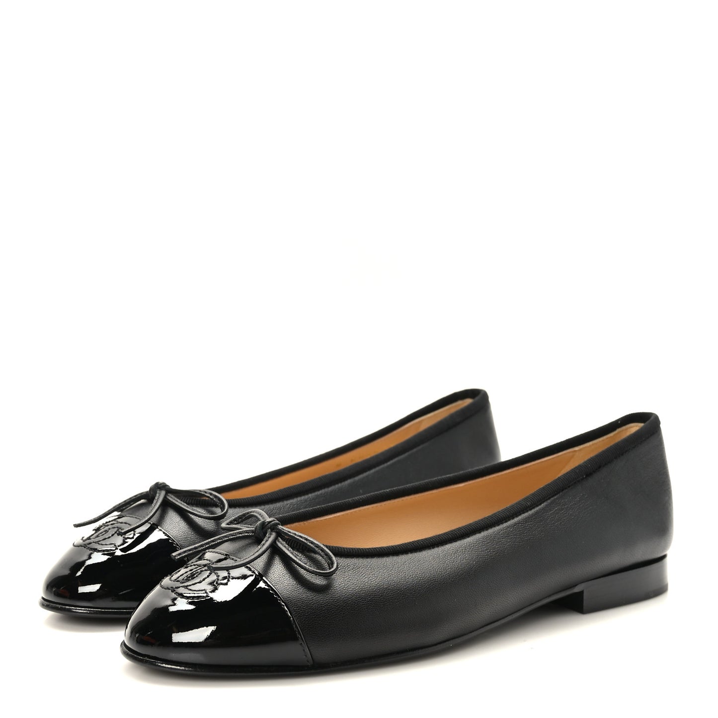 Lambskin Patent Cap Toe CC Ballerina Flats 38 Black