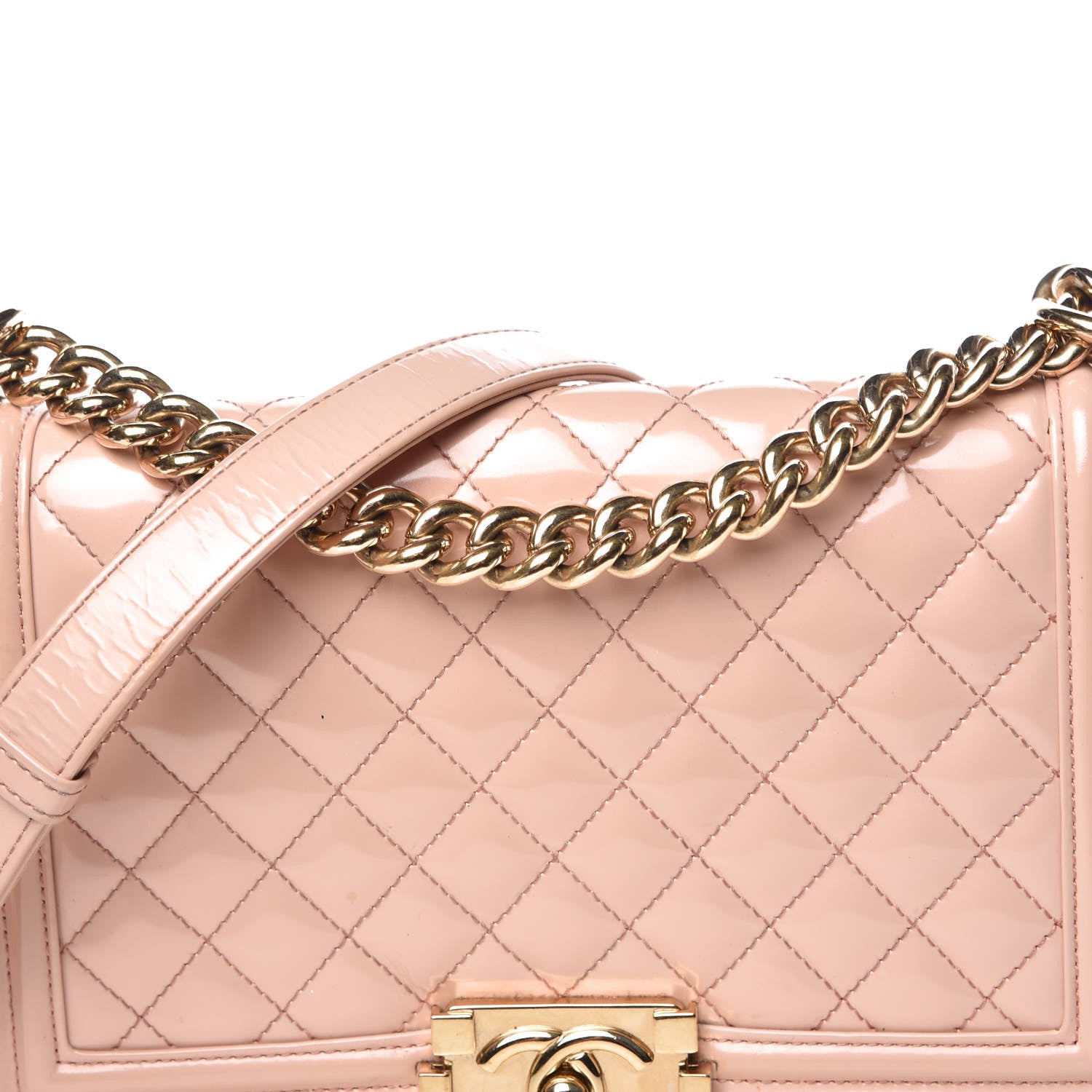 Chanel Patent Calfskin Quilted Medium Boy Flap Light Pink 9 of 15