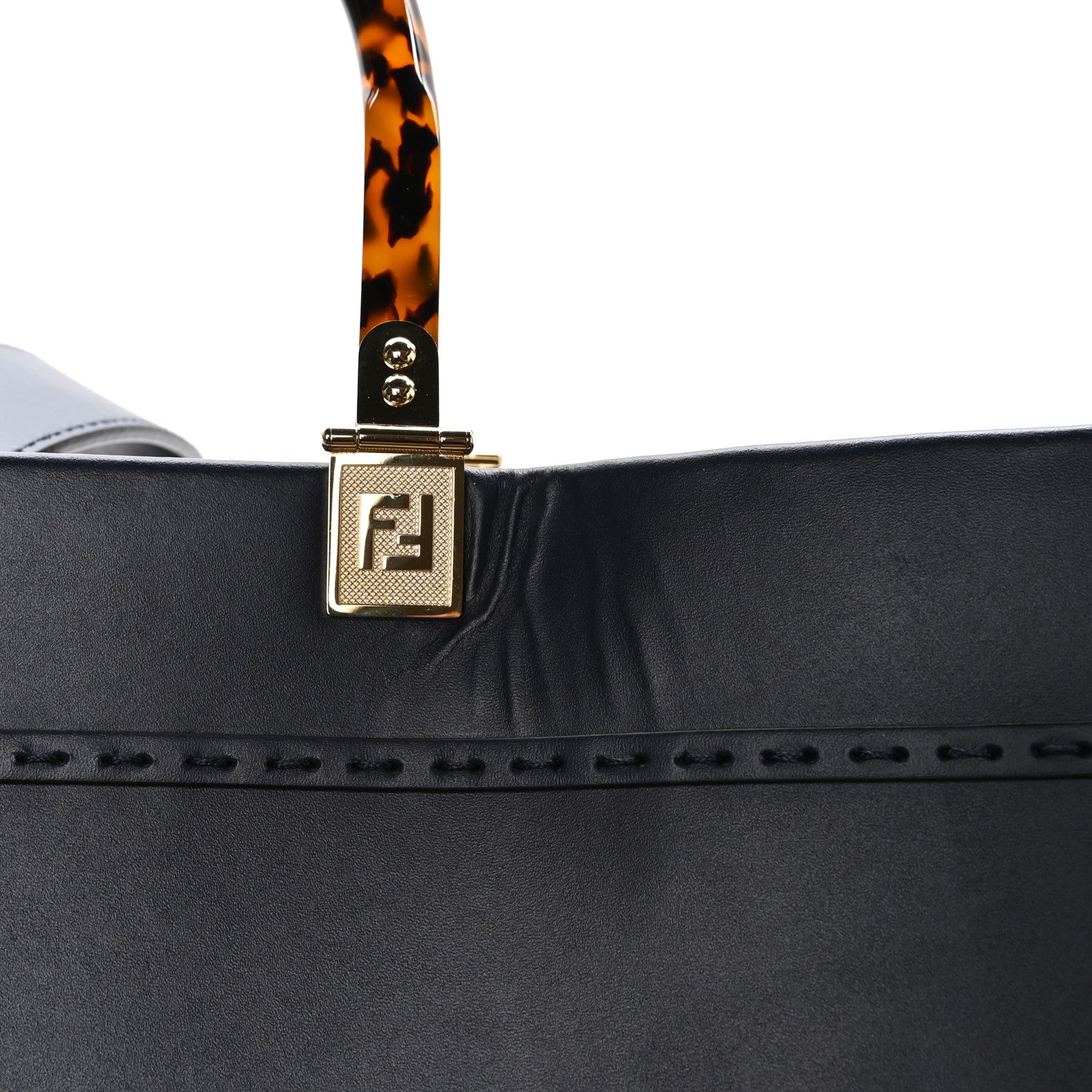 Fendi Vitello King Plexiglass Logo Embossed Medium Fendi Sunshine Shopper Tote Midnight 10 of 10