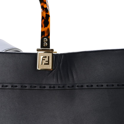 Fendi Vitello King Plexiglass Logo Embossed Medium Fendi Sunshine Shopper Tote Midnight 10 of 10