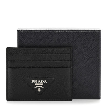 Prada Vitello Daino Triangle Card Holder Black 8 of 8