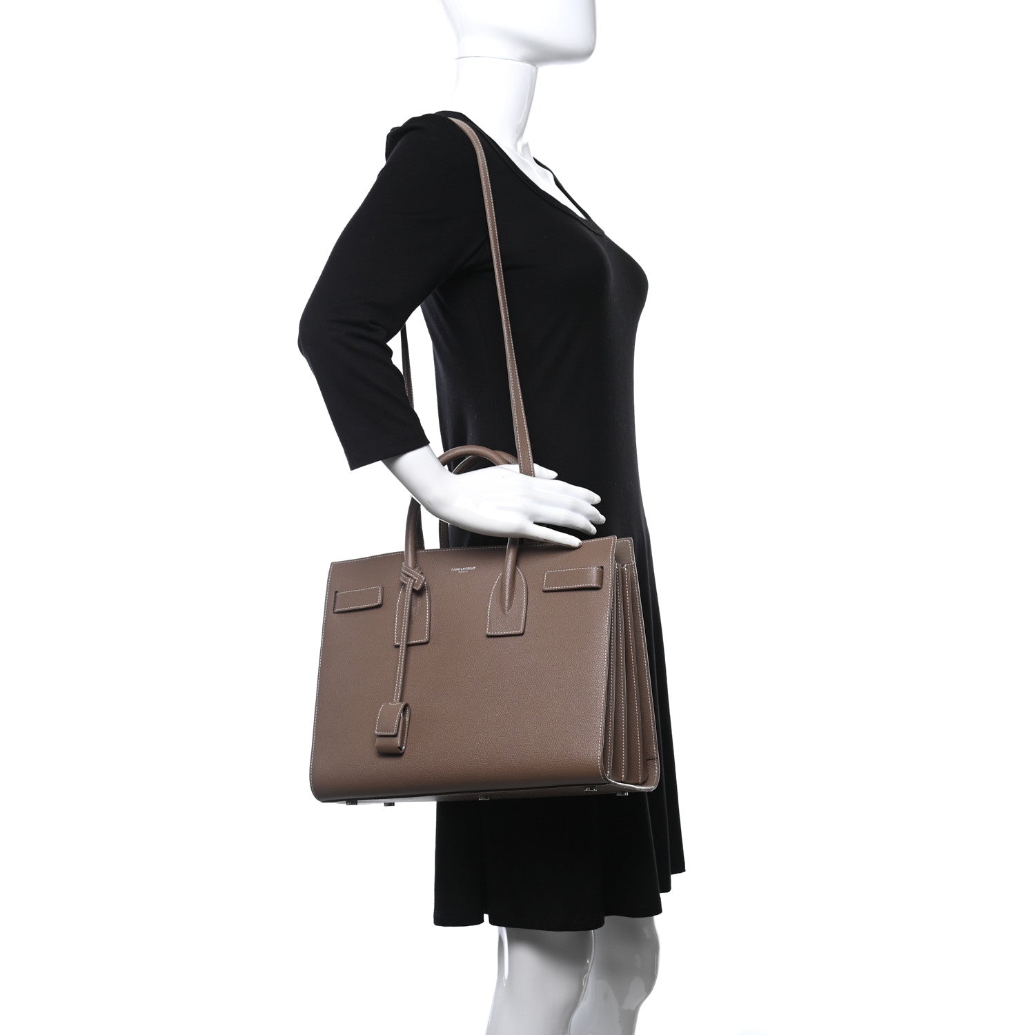 Saint Laurent Grained Calfskin Small Sac De Jour Taupe 2 of 13