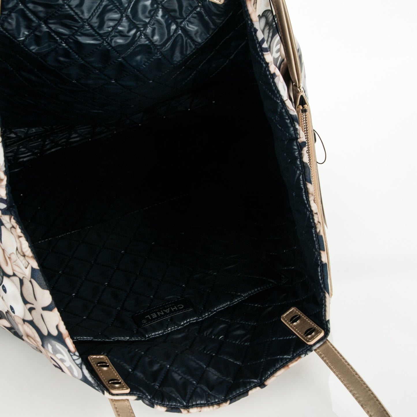 Nylon Cat Emoticon Tote Navy Gold