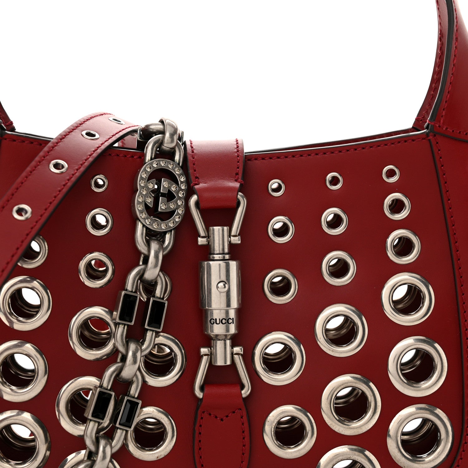 Gucci Calfskin Ha Ha Ha Jackie 1961 Eyelet Hobo Cherry Red 8 of 11