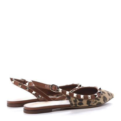 Valentino Garavani Canvas Leopard Print Rockstud Slingback Flats 36 Brown 4 of 10