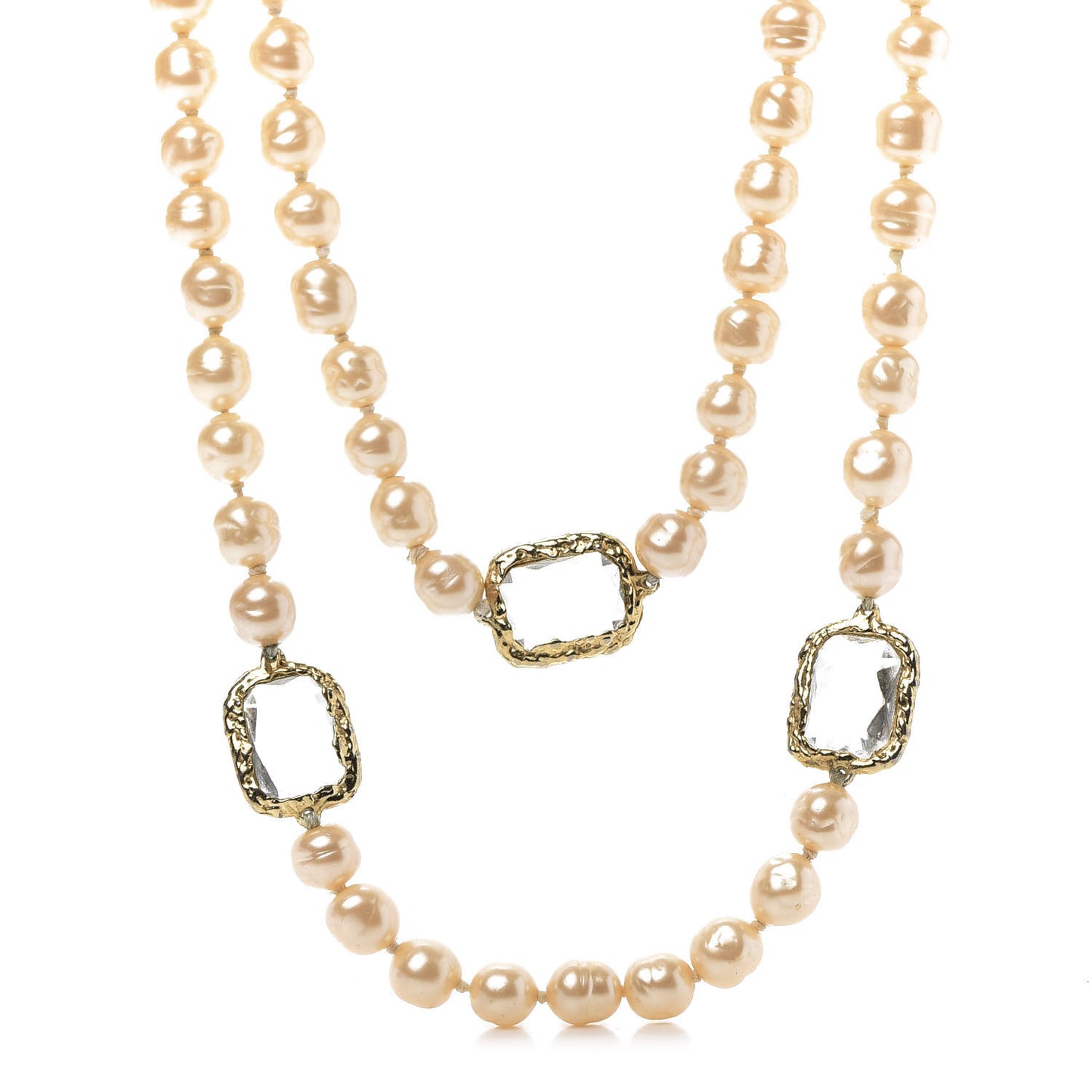 Pearl Swarovski Crystal Chicklet Sautoir Necklace Gold