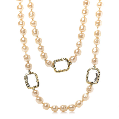 Chanel Pearl Swarovski Crystal Chicklet Sautoir Necklace Gold 1 of 9