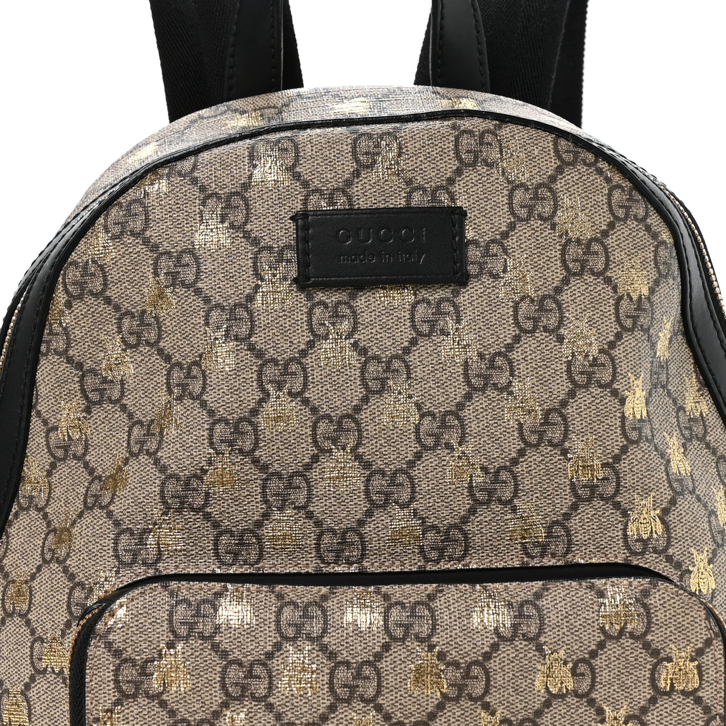 GG Supreme Monogram Bees Print Small Day Backpack Beige Oro Black