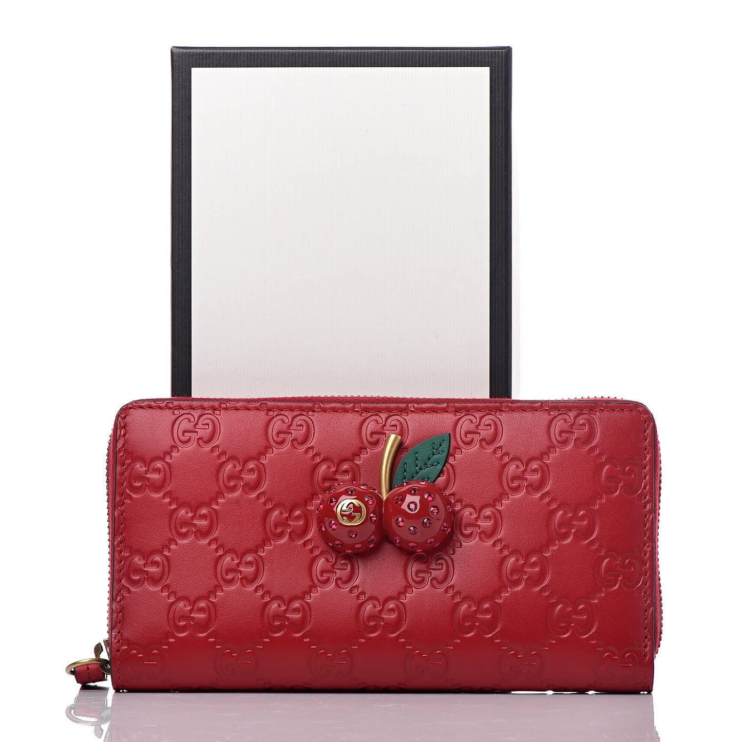 Guccissima Cherries Zip Around Wallet Hibiscus Red
