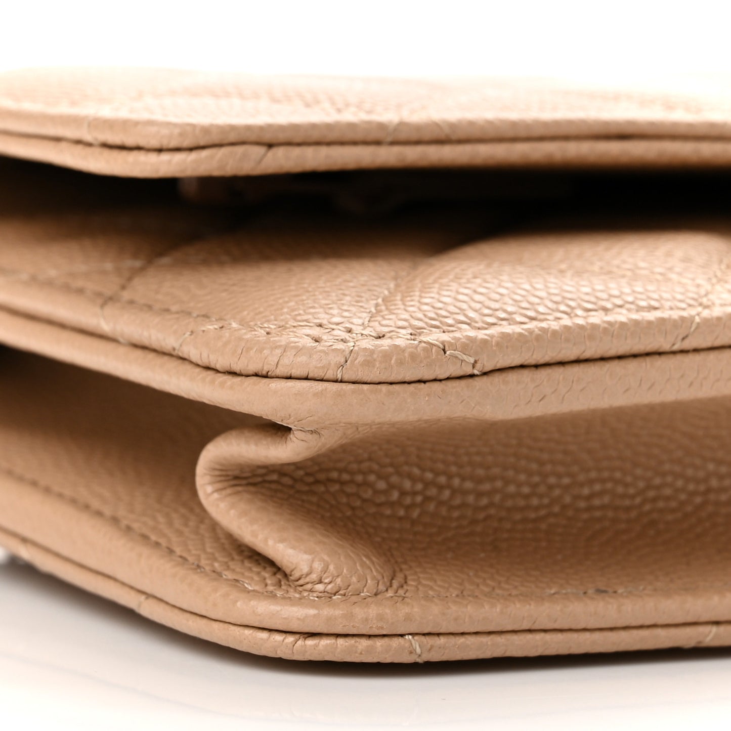 Caviar Quilted Crystal CC Wallet On Chain WOC Beige