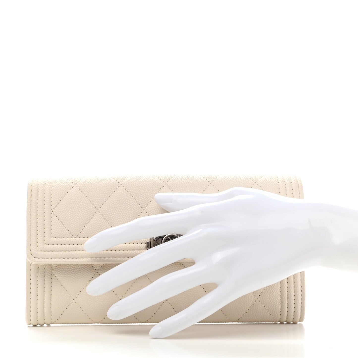Caviar Quilted Large Boy Gusset Flap Wallet White