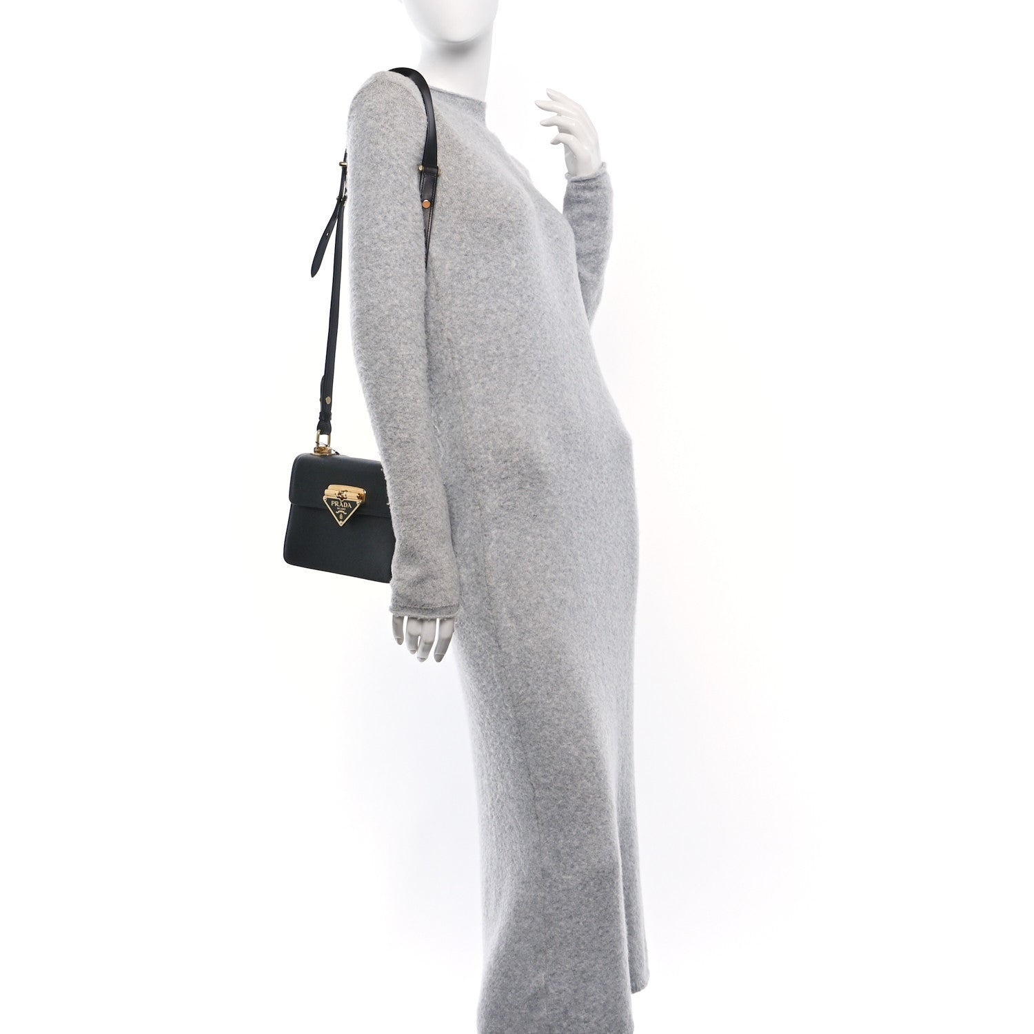 Prada Saffiano Symbole Flap Shoulder Bag Black 2 of 9