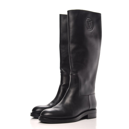Louis Vuitton Calfskin Overdrive Flat High Boots 38.5 Black 3 of 10