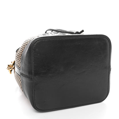 Fendi Vitello Liberty Glossy Lambskin F is Fendi Perforated Small Mon Tresor Bucket Bag Sand Mimosa Black 4 of 10