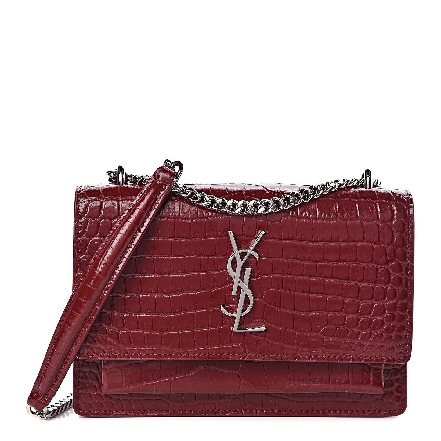 Calfskin Crocodile Embossed Monogram Sunset Chain Wallet Palissandre