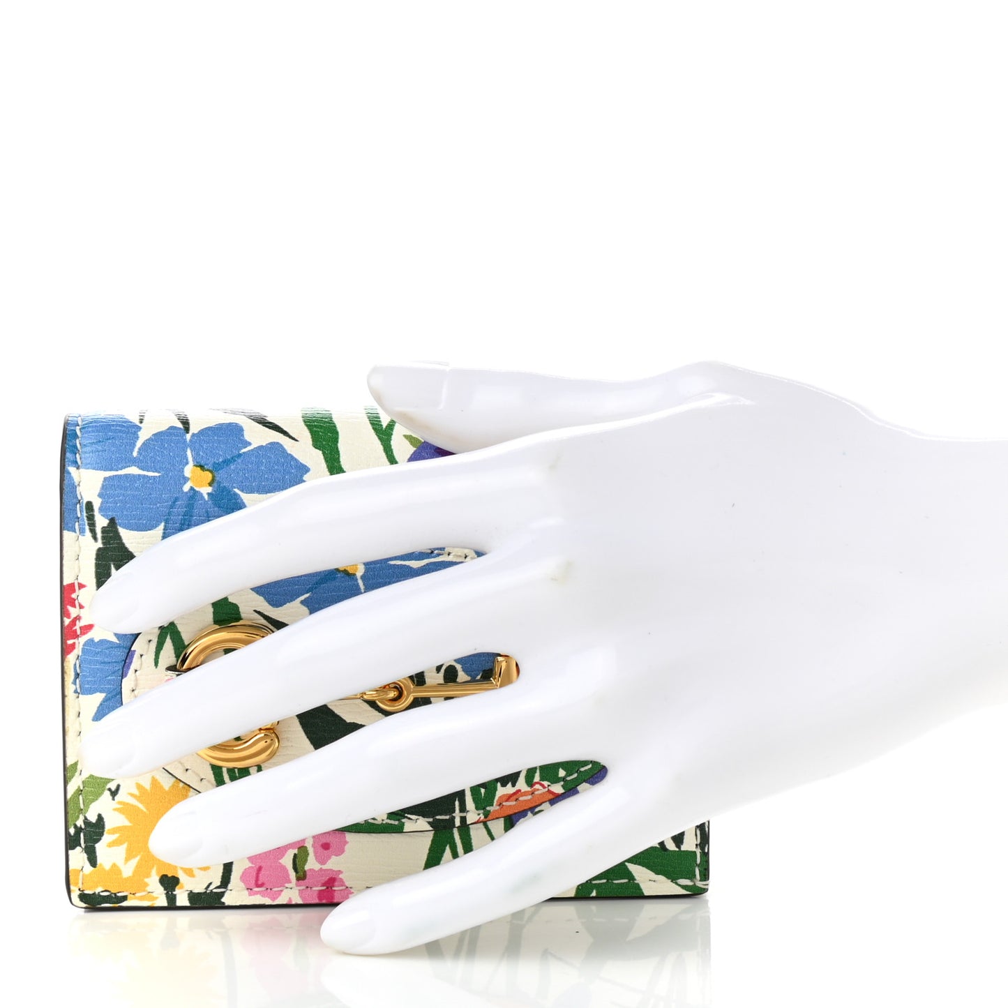 X KEN SCOTT New Shangai Calfskin Jardin D'Avril Floral Print Horsebit 1955 Card Case Wallet