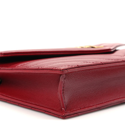 Saint Laurent Calfskin Matelasse Chevron Monogram Envelope Chain Wallet Rouge Merlot 8 of 9