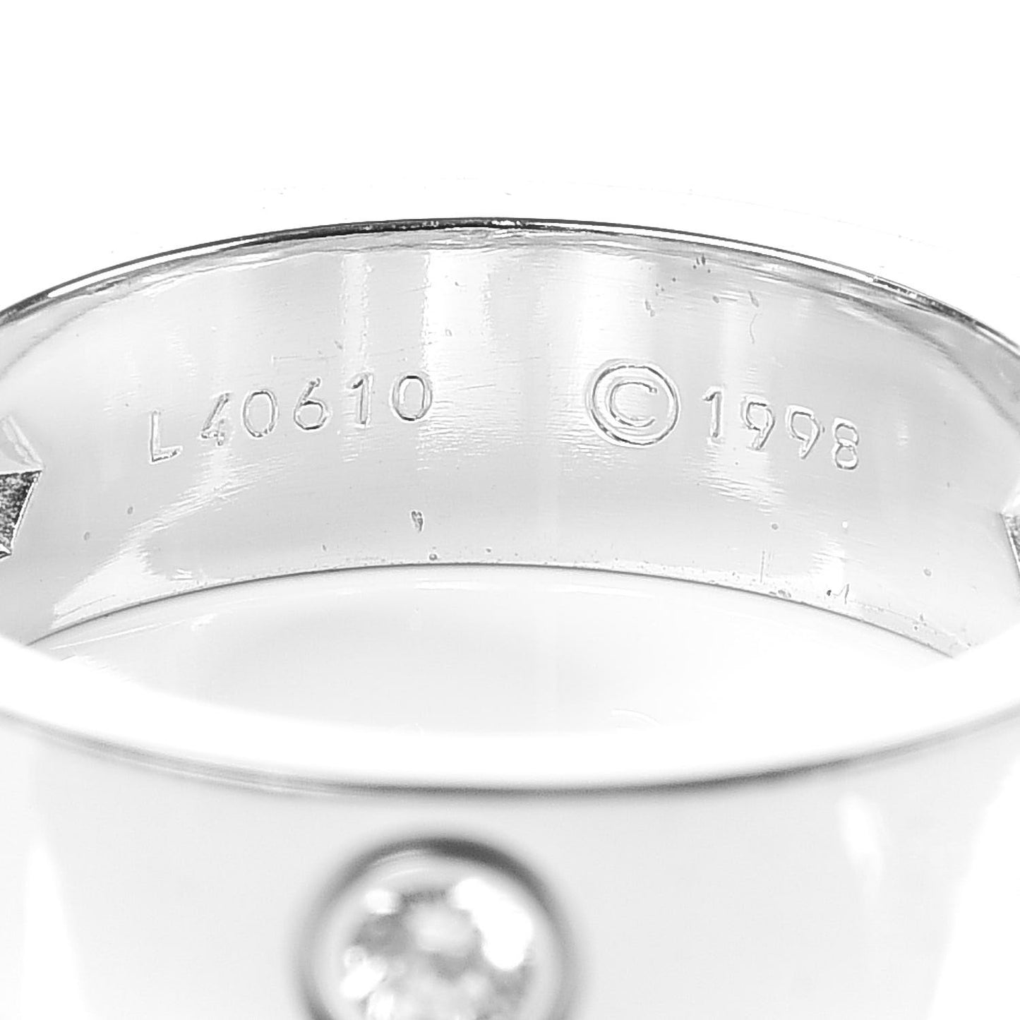 18K White Gold 3 Diamond 5.5mm LOVE Ring 55 7.25