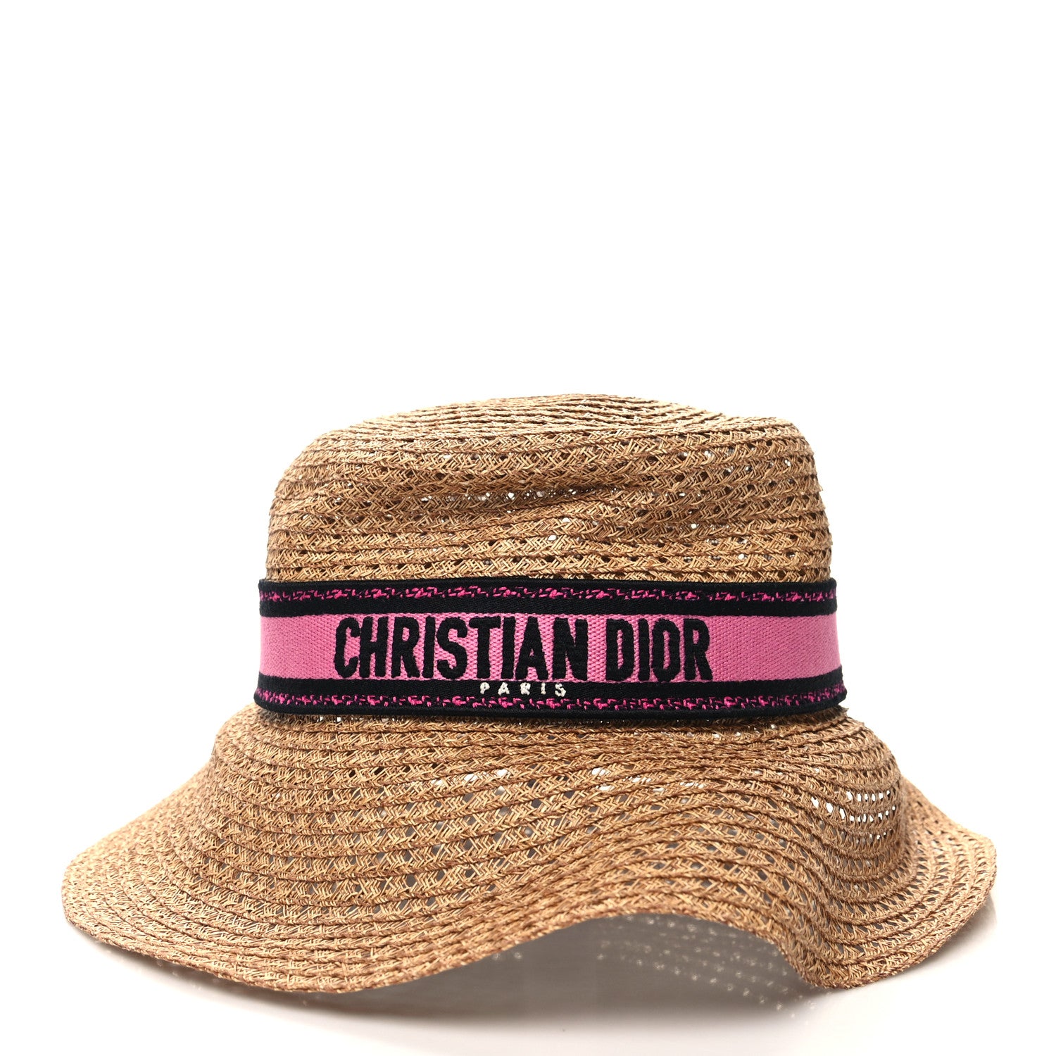 Christian Dior Straw Embroidered D-Bobby Large Brim Hat 56 Natural Fuchsia Black 2 of 7