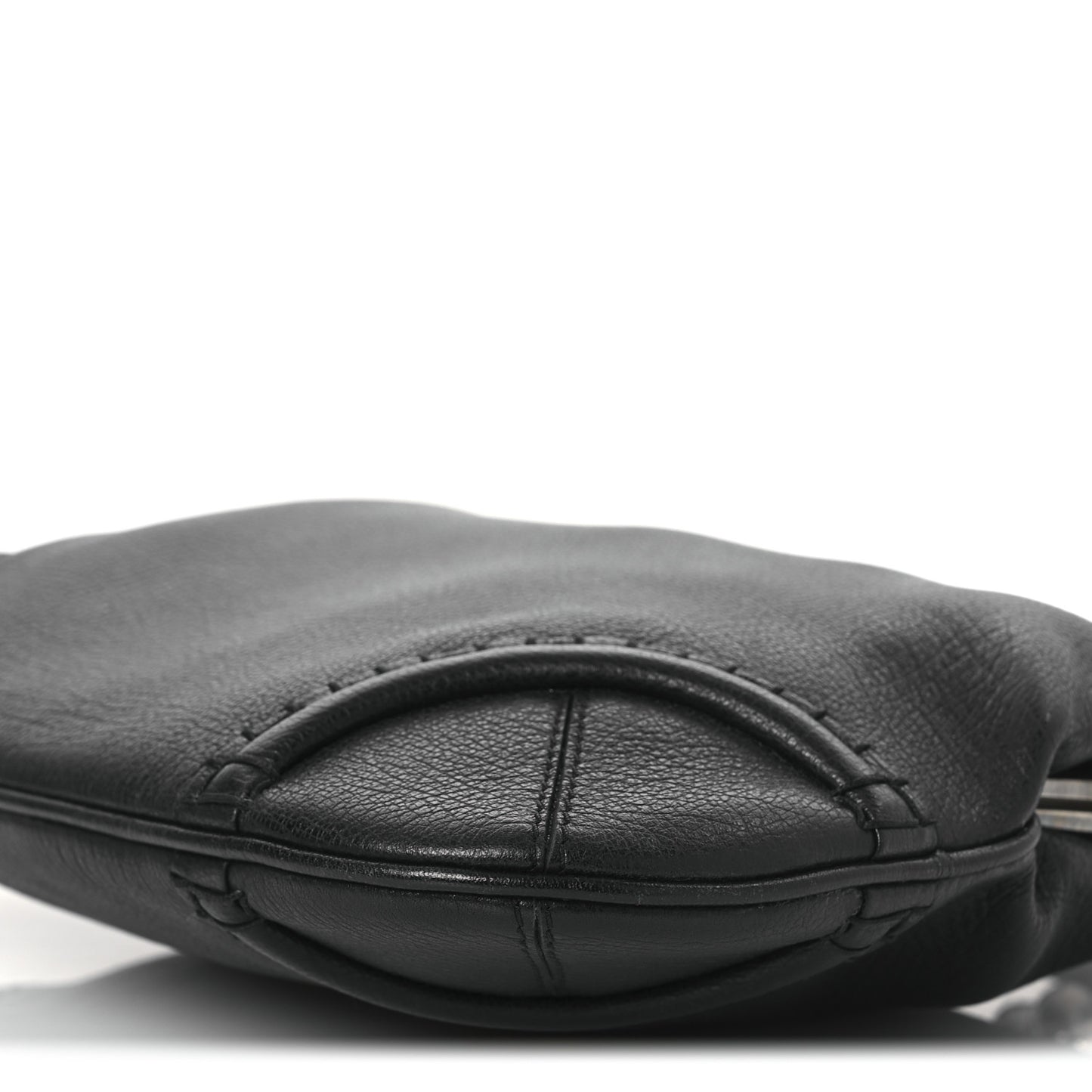 Goatskin Kiss Lock Frame Shoulder Bag Black