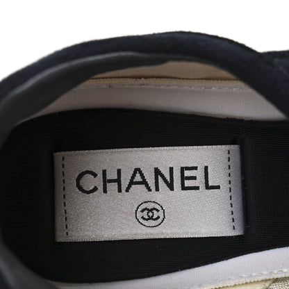 Chanel Fabric Suede Kidskin CC Sneakers 37.5 Dark Navy White 9 of 12