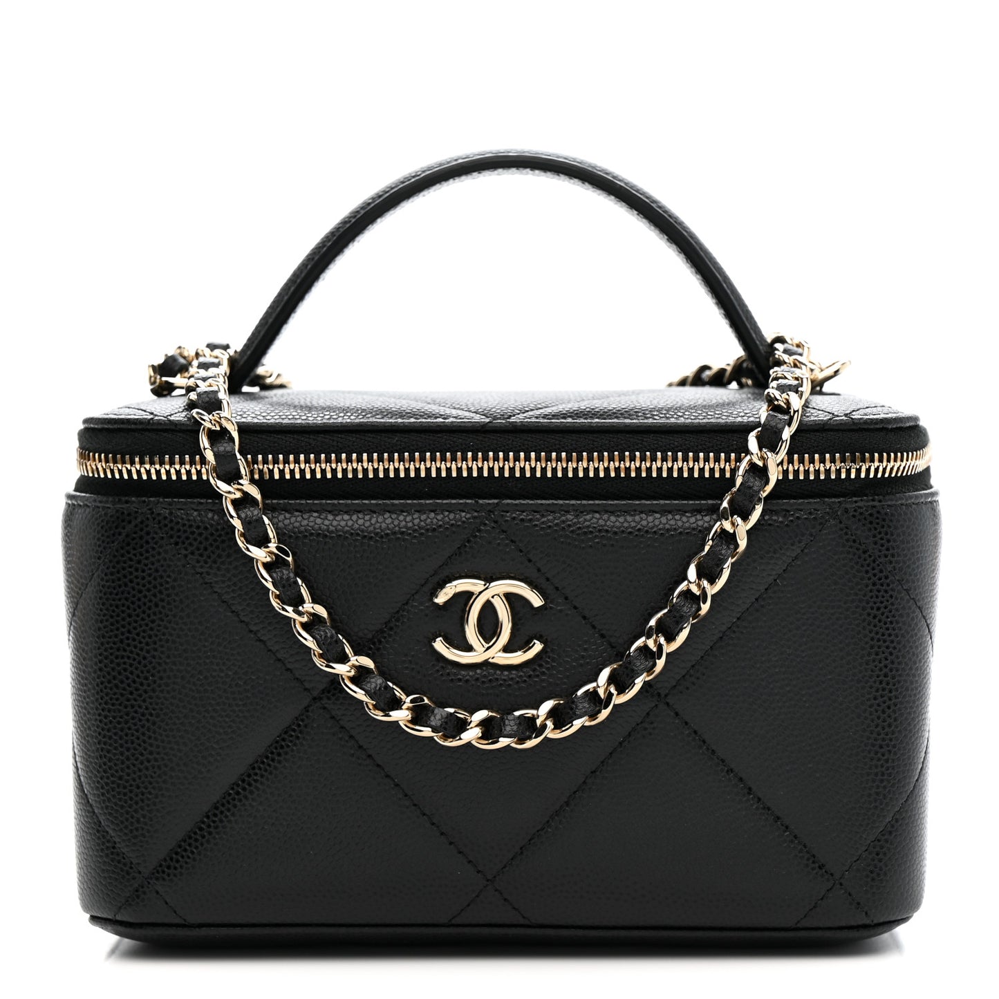 Caviar Quilted Top Handle Long Vanity Black