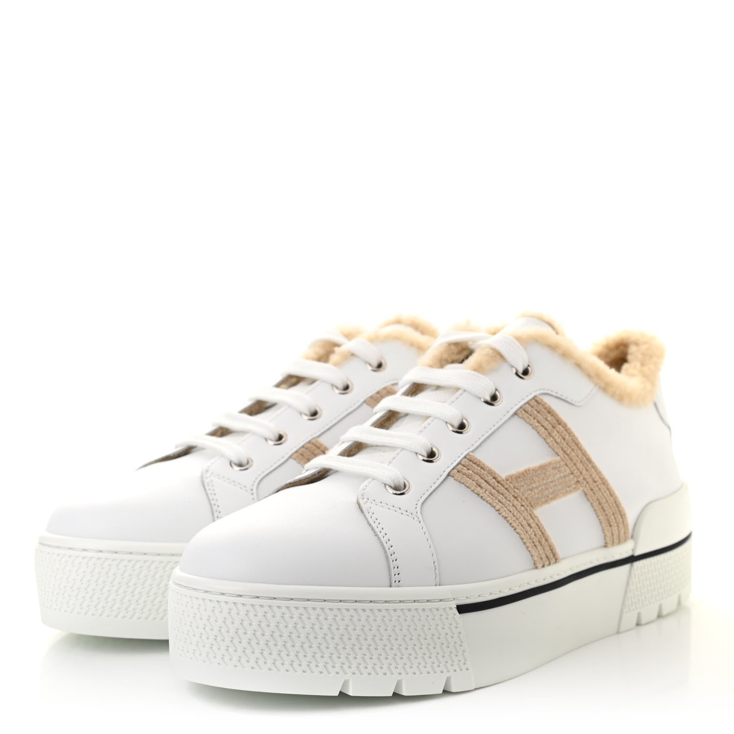 Hermes Calfskin Woolskin Dare Sneakers 39 White Ecru 3 of 6