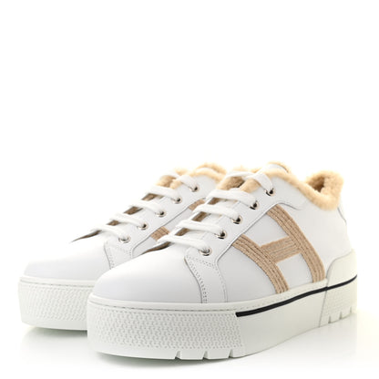 Hermes Calfskin Woolskin Dare Sneakers 39 White Ecru 3 of 6