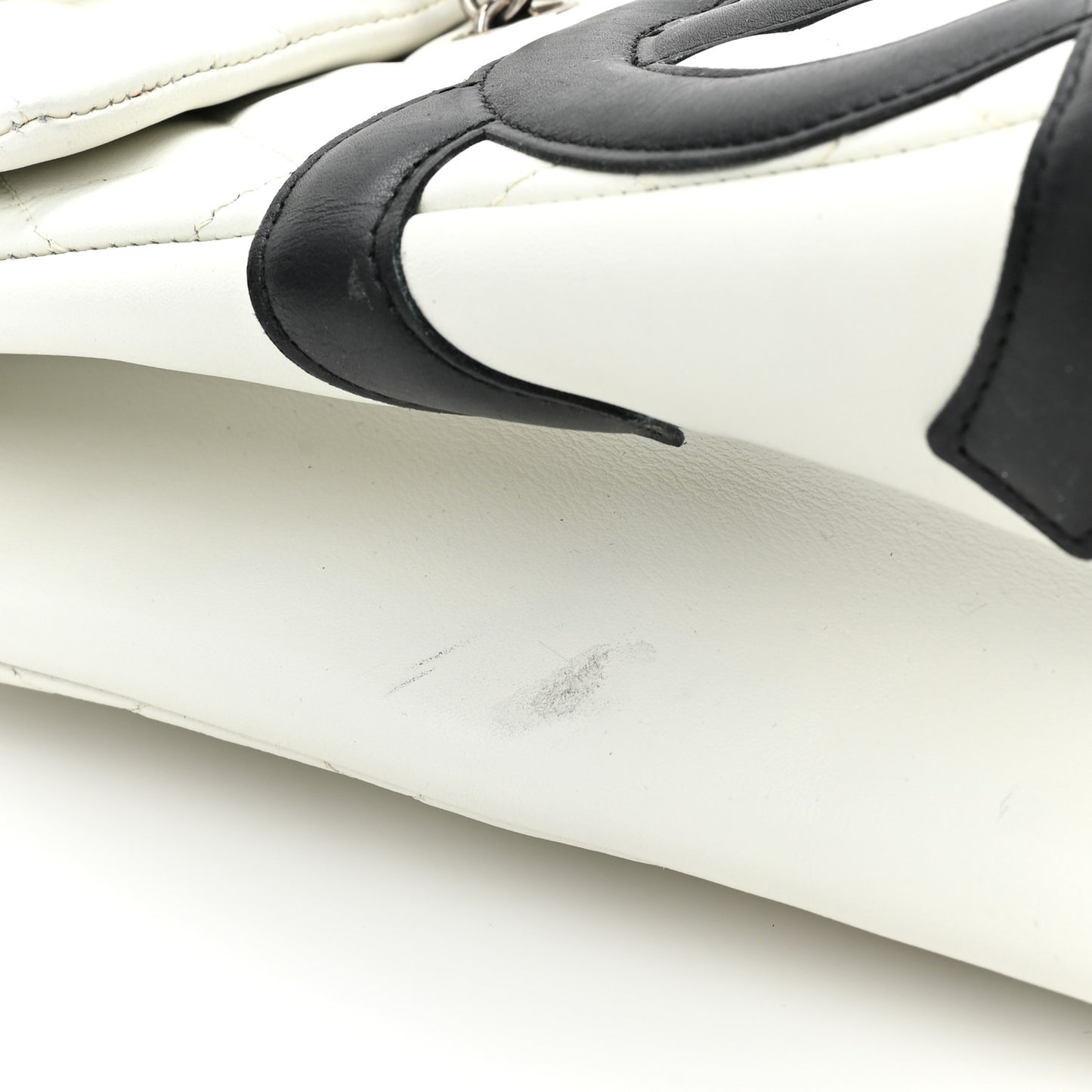 Calfskin Quilted Large Cambon Flap White Black