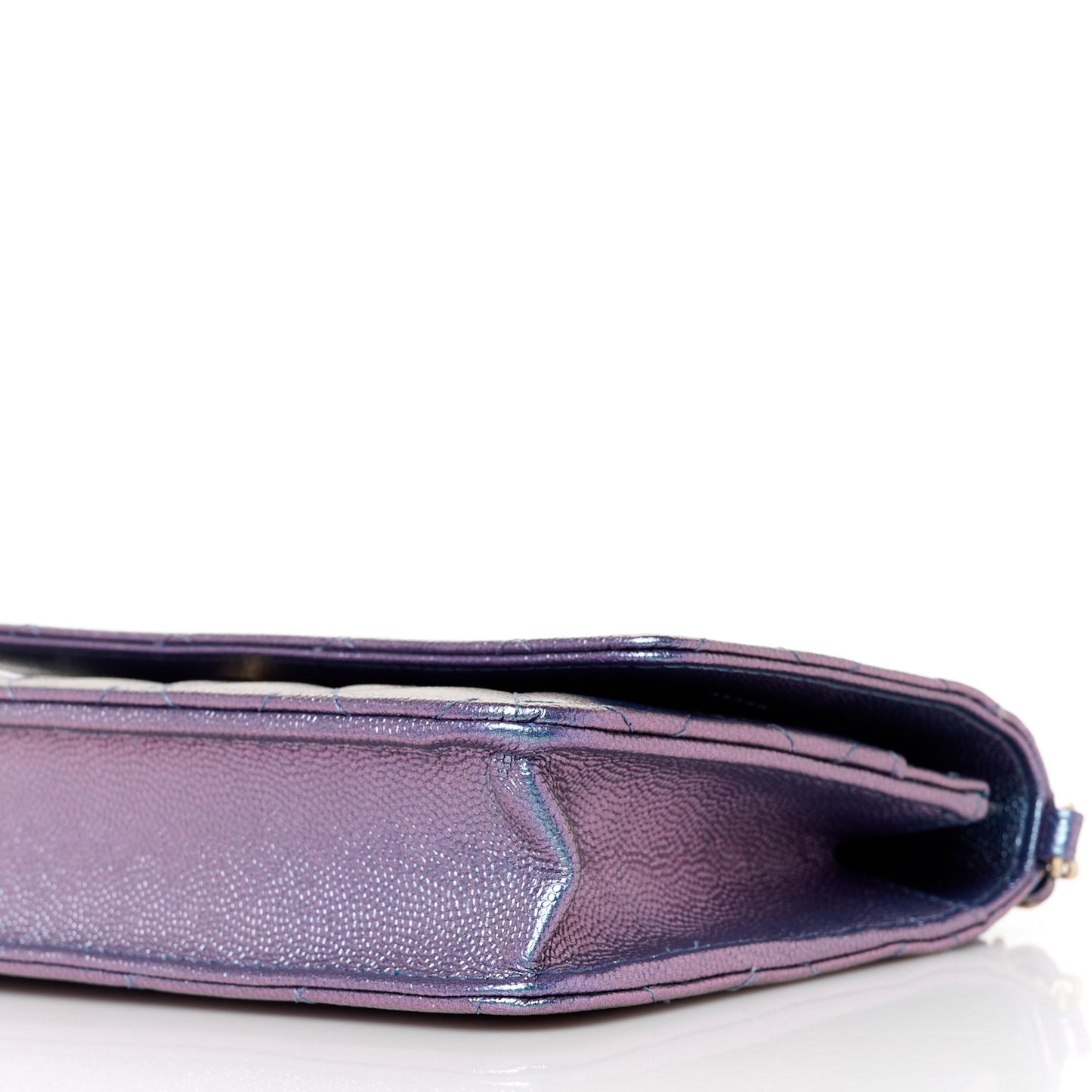 Iridescent Caviar Quilted Wallet on Chain WOC Dark Blue