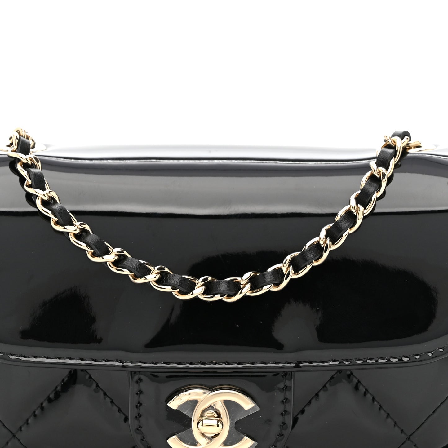 Patent Calfskin Quilted Mini Clutch Black