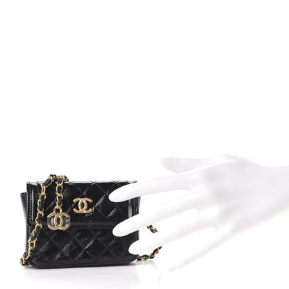 Chanel Shiny Aged Calfskin Quilted Waist Belt Bag Black 2 of 12