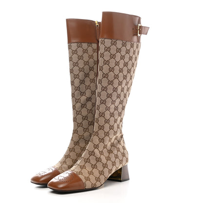 Gucci Monogram Cordovan Lux GG Knee High Boots 37.5 Beige Cuir 3 of 9