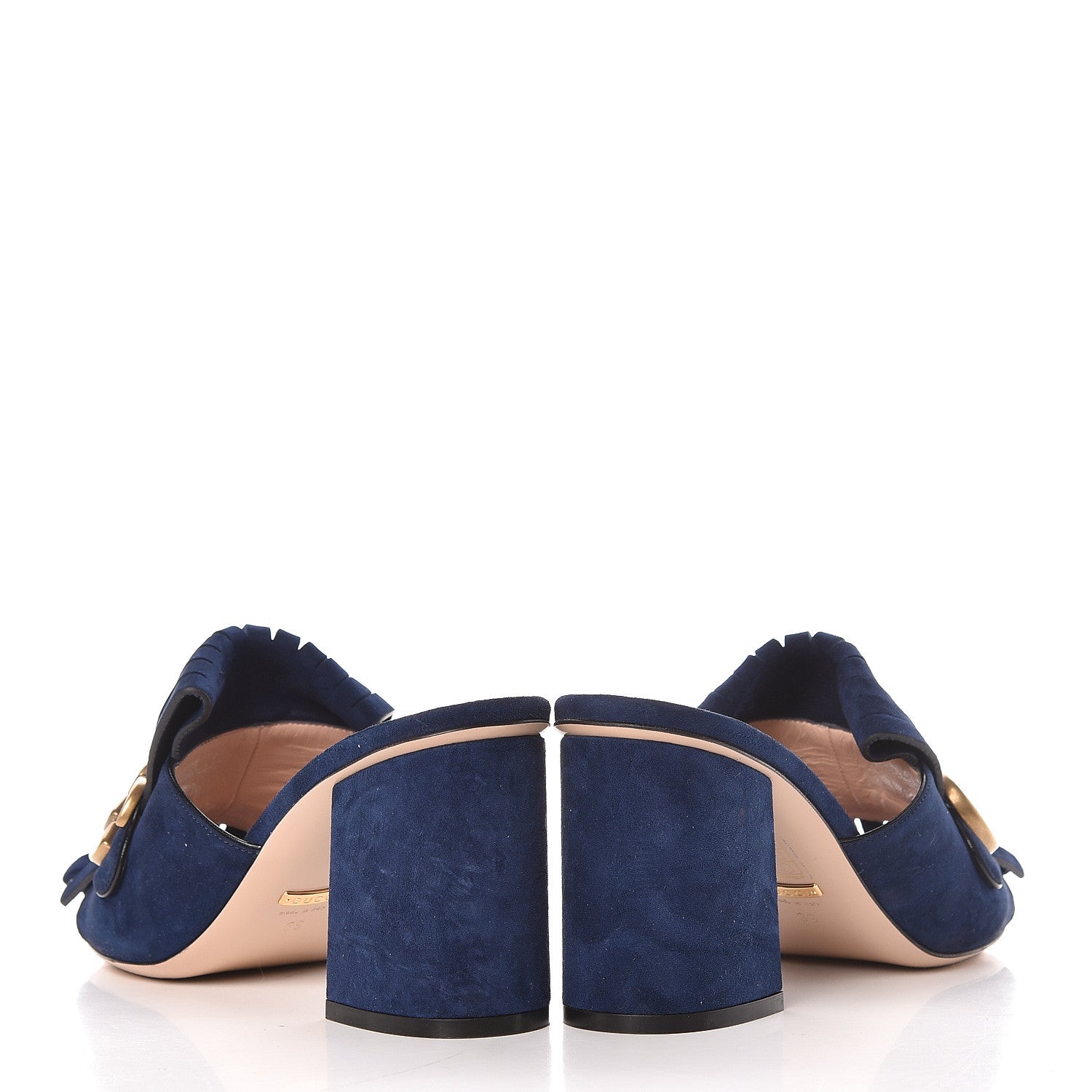 Gucci Kid Scamosciato GG Marmont Fringe 75mm Slide Sandals 39 Blue Ink 10 of 12