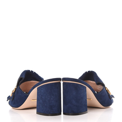 Gucci Kid Scamosciato GG Marmont Fringe 75mm Slide Sandals 39 Blue Ink 10 of 12
