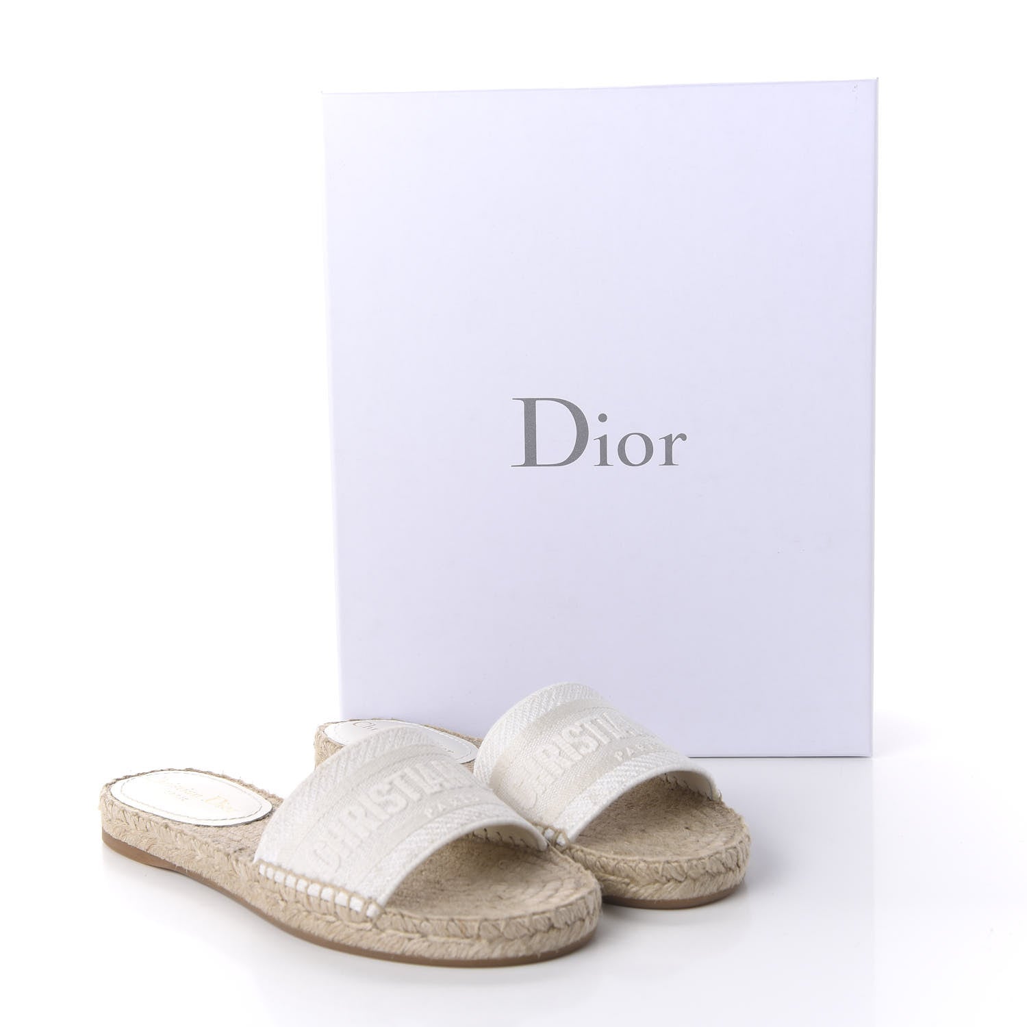 Christian Dior Canvas Embroidered Granville Espadrille Flat Slide Sandals 37 Ivory 9 of 10