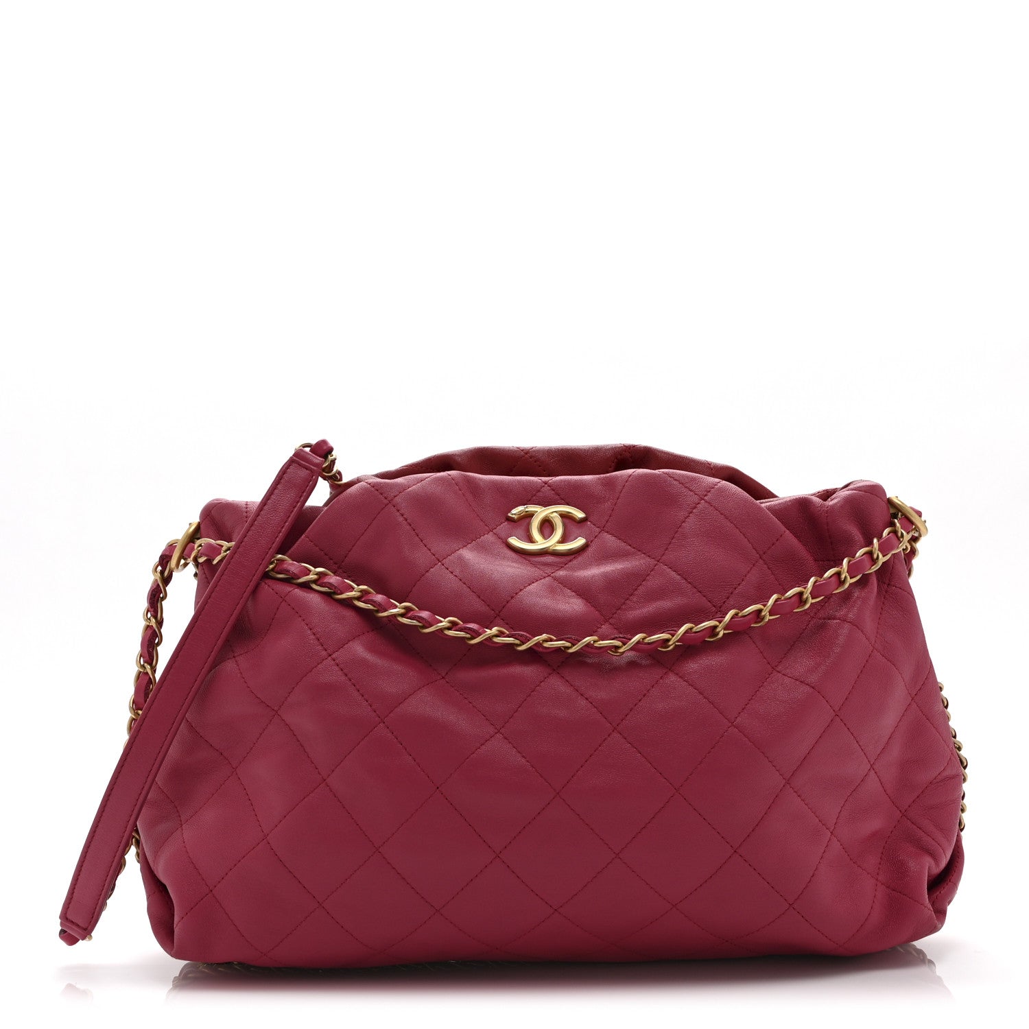 Chanel Calfskin Quilted Coco Shelter Bowling Bag Dark Pink Red 1 of 11