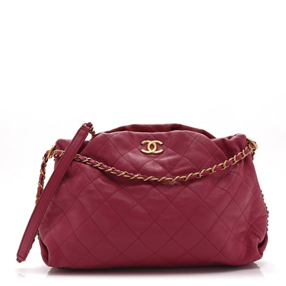 Chanel Calfskin Quilted Coco Shelter Bowling Bag Dark Pink Red 1 of 11