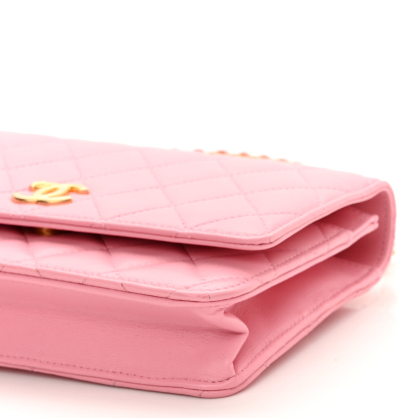 Lambskin Quilted Pick Me Up Wallet On Chain WOC Light Pink