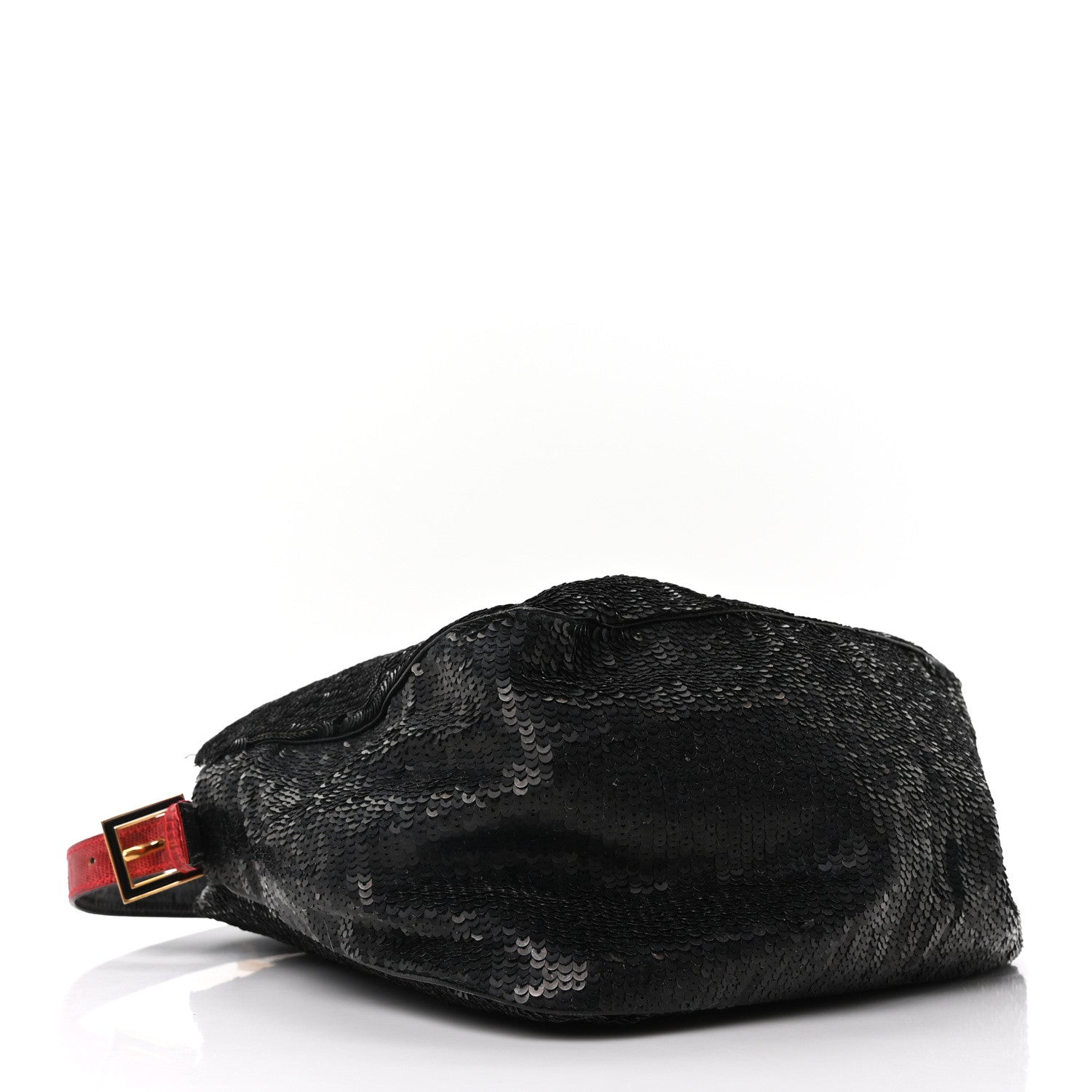 Fendi Sequin Lizard Baguette Black Red 4 of 9