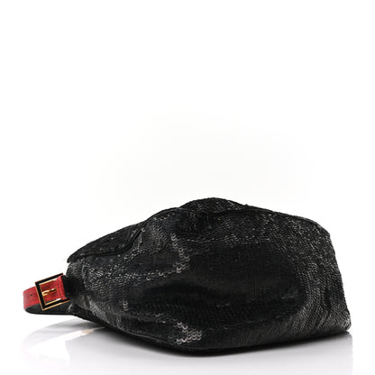 Fendi Sequin Lizard Baguette Black Red 4 of 9