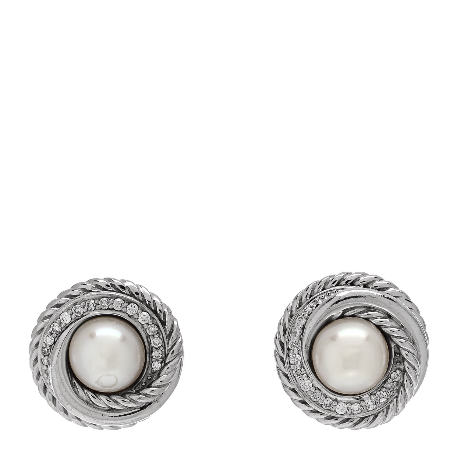 David Yurman Sterling Silver Diamond Freshwater Cultured Pearl Crossover Earrings 1 of 5
