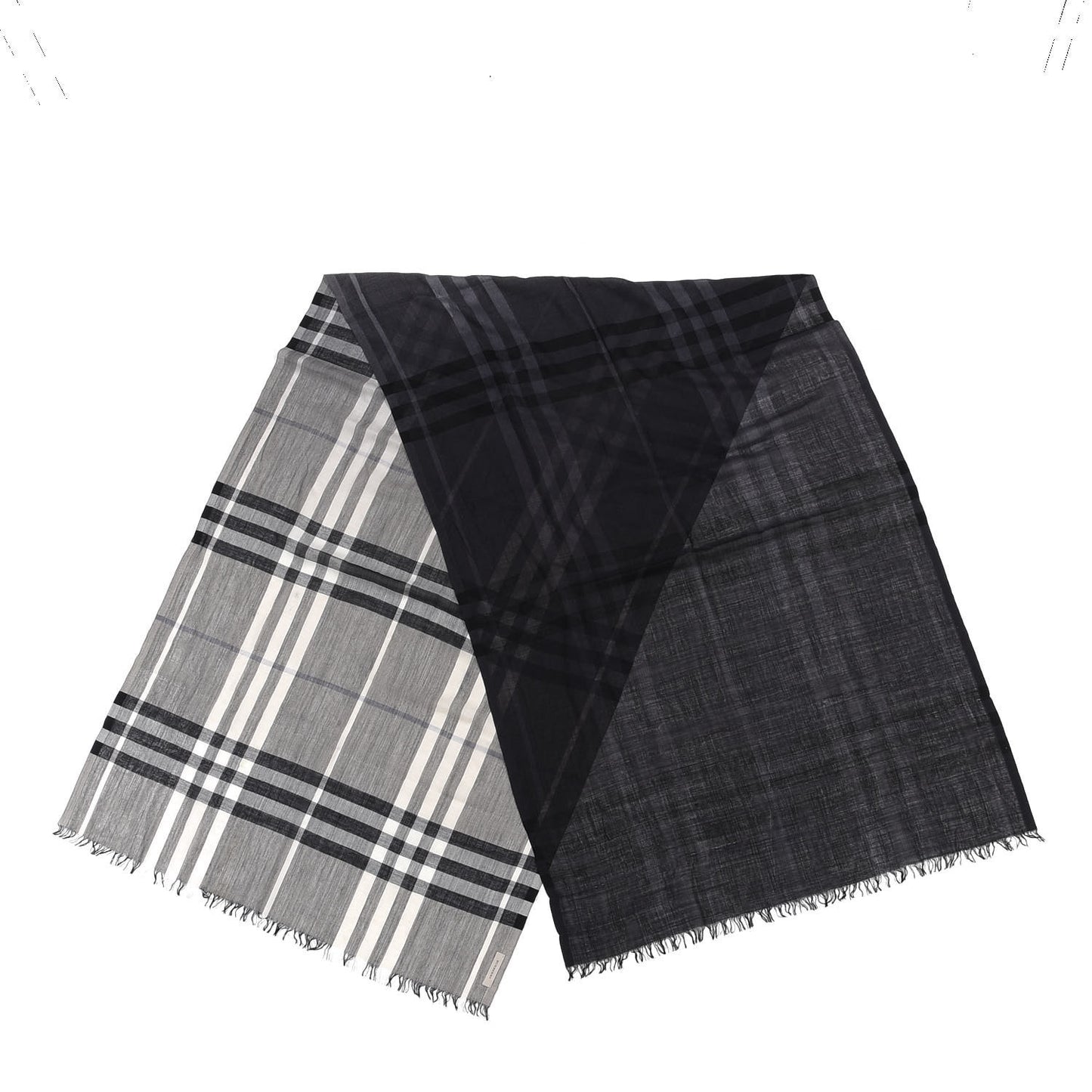 Wool Silk Ombre Gauze Giant Check Scarf Black