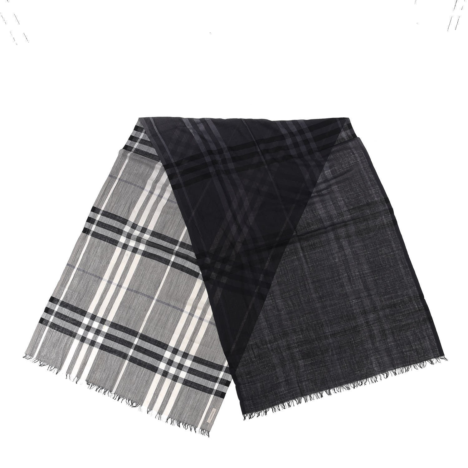 Burberry Wool Silk Ombre Gauze Giant Check Scarf Black 1 of 3