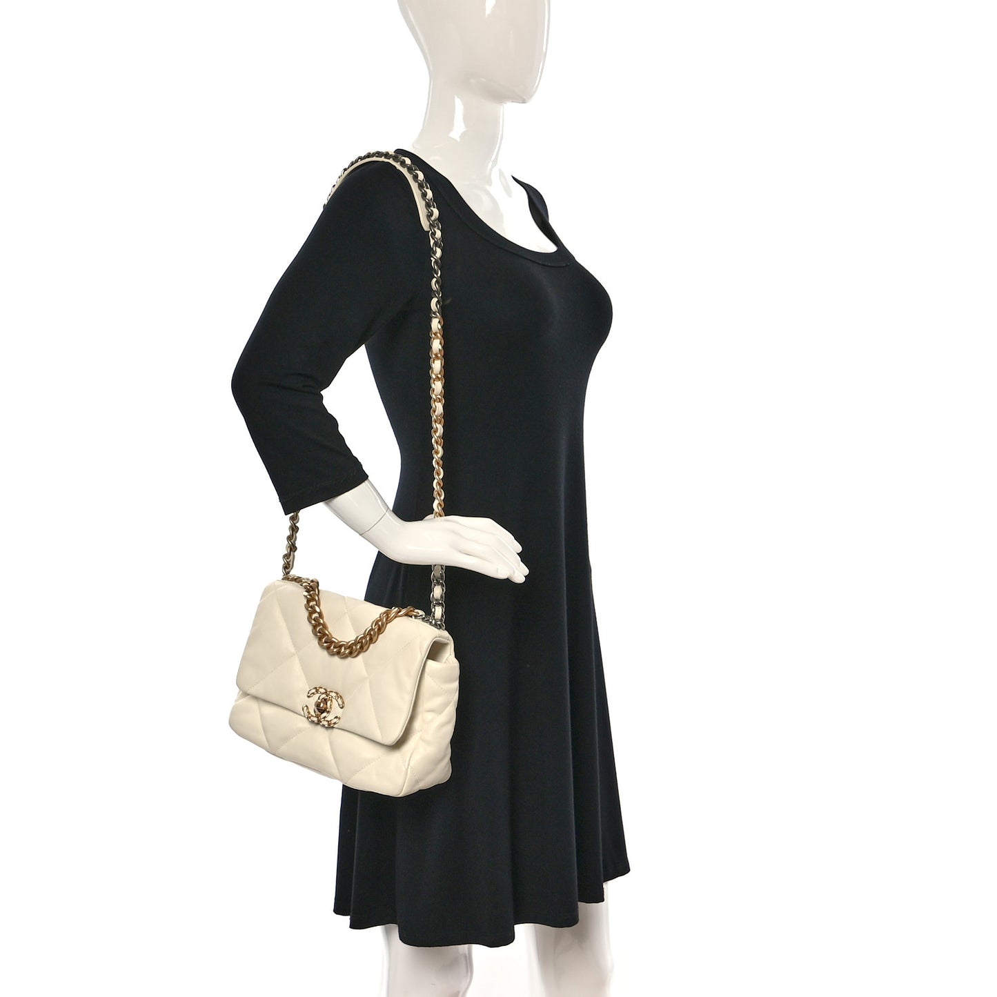 Goatskin Quilted Medium Chanel 19 Flap White