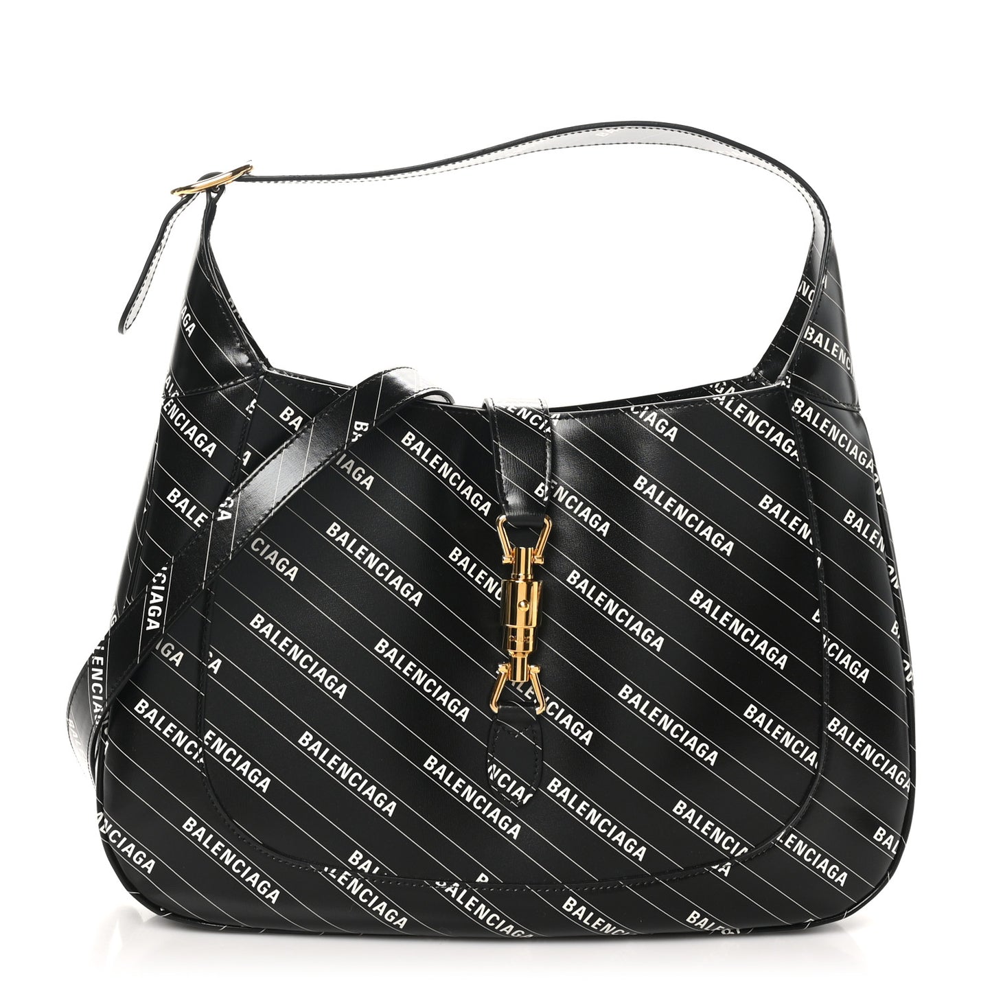 X BALENCIAGA Calfskin Logo Print Medium Jackie 1961 Hobo Black
