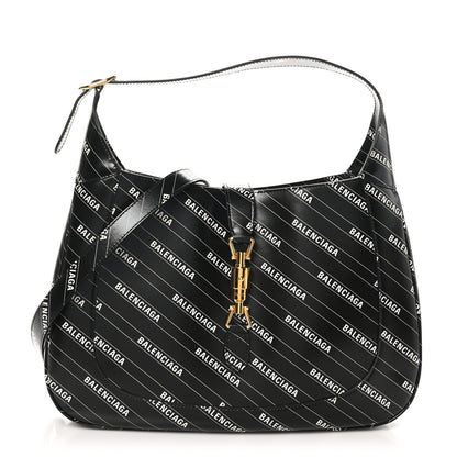 Gucci X BALENCIAGA Calfskin Logo Print Medium Jackie 1961 Hobo Black 1 of 10